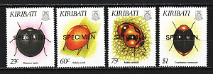 Кирибати, 1993, Насекомые, Жуки, Надпечатка Образец, 4 марки